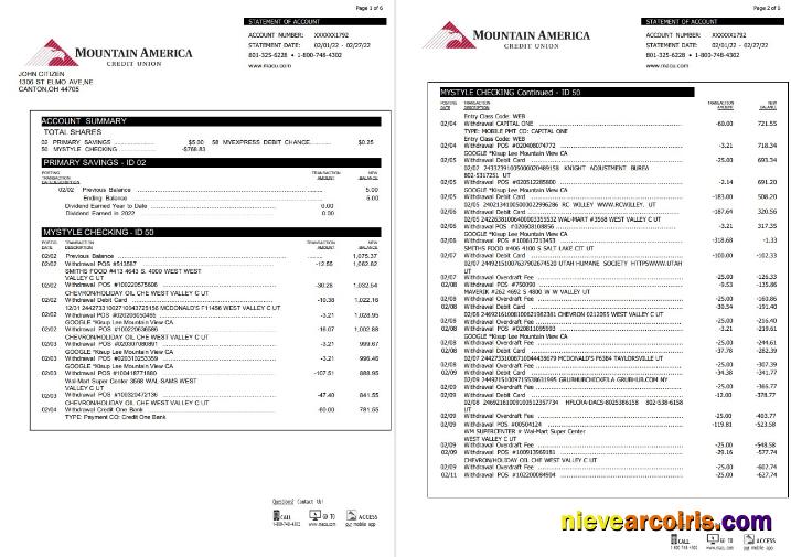 USA Mountain America Credit Union statement 6 pages